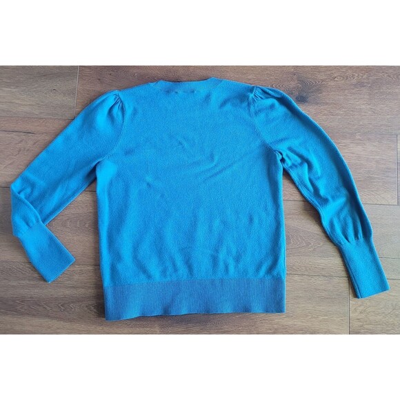 Loft Sweater Medium Teal Puff Sleeve Solid Round Neck Long Sleeve Soft 593282 - Picture 12 of 16